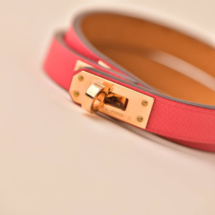 Hermès Mini Kelly Double Tour Rose Extrême Leather Bracelet T2