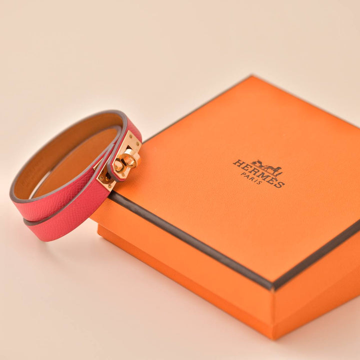 Hermès Mini Kelly Double Tour Rose Extrême Leather Bracelet T2