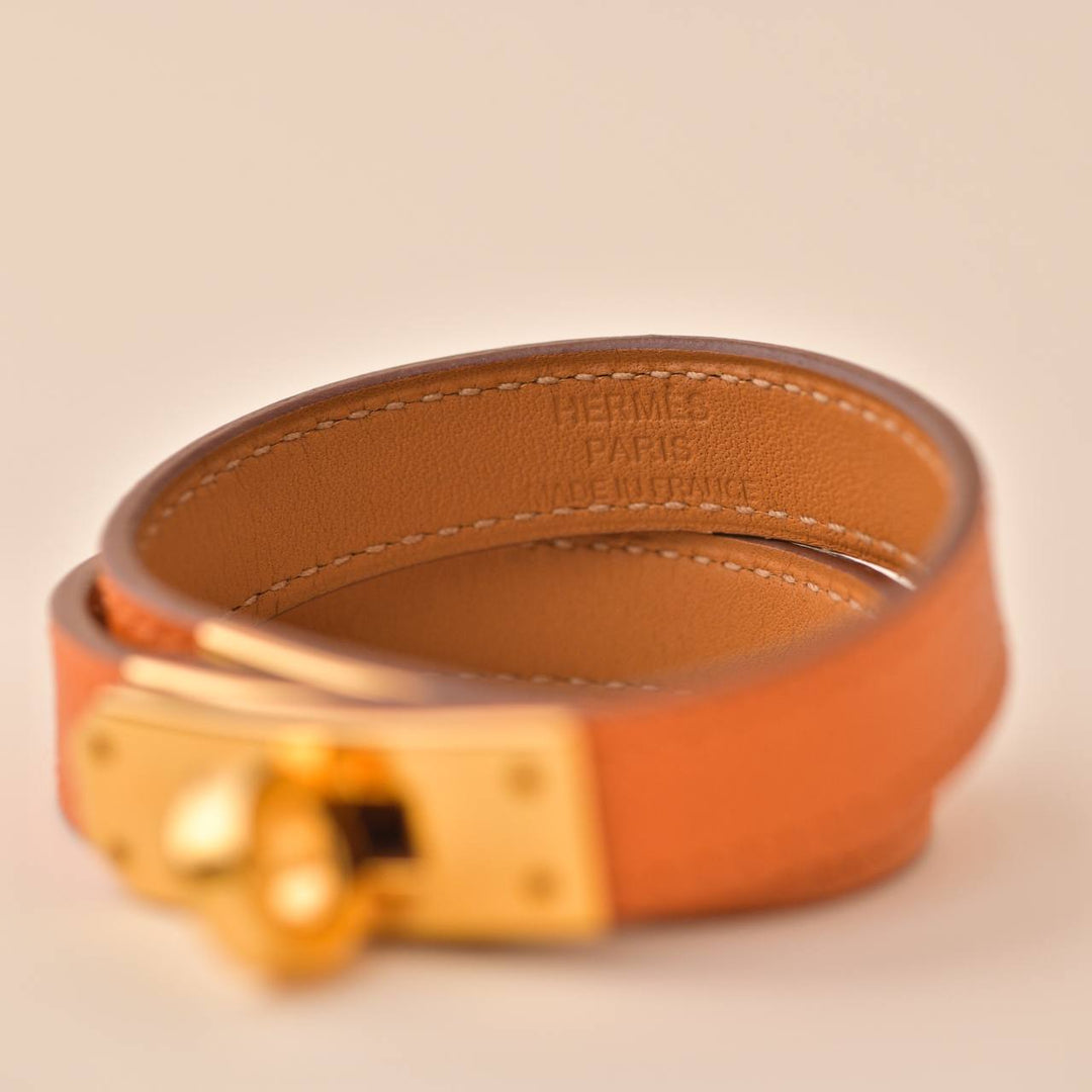 Preowned Hermès Kelly Double Tour Brown Leather Gold Hardware Bracelet