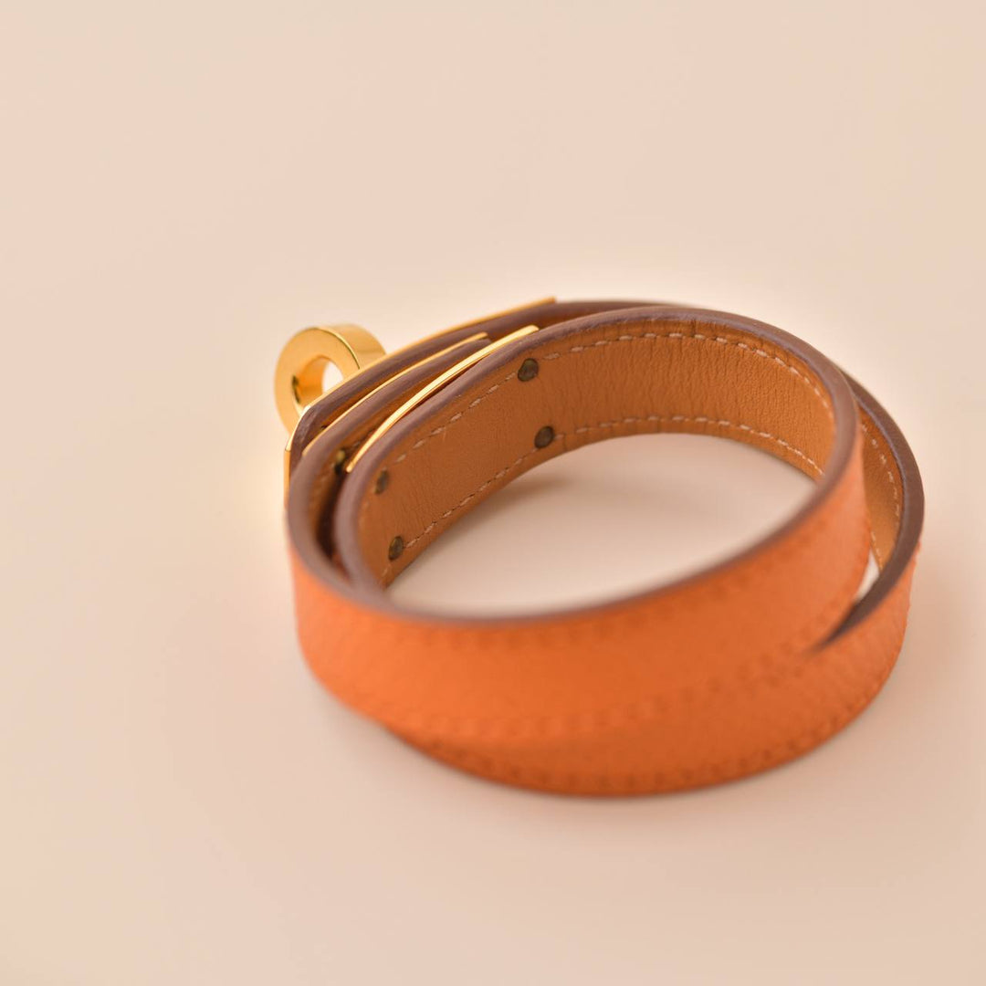 Second Hand Hermès Kelly Double Tour Brown Leather Gold Hardware Bracelet