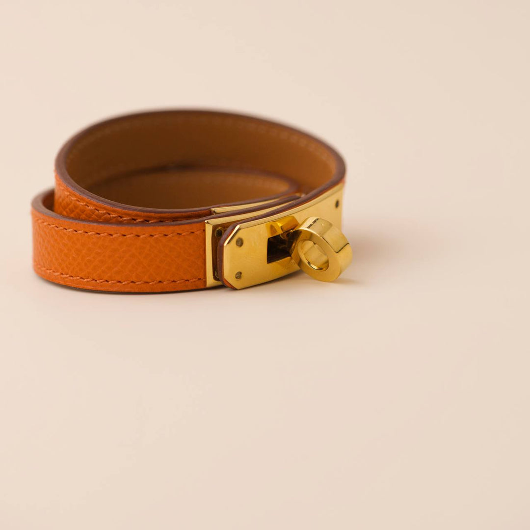 Preowned Hermès Kelly Double Tour Leather Gold Hardware Bracelet