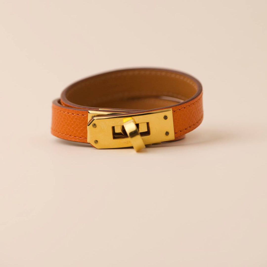 Second Hand Hermès Kelly Double Tour Leather Gold Hardware Bracelet