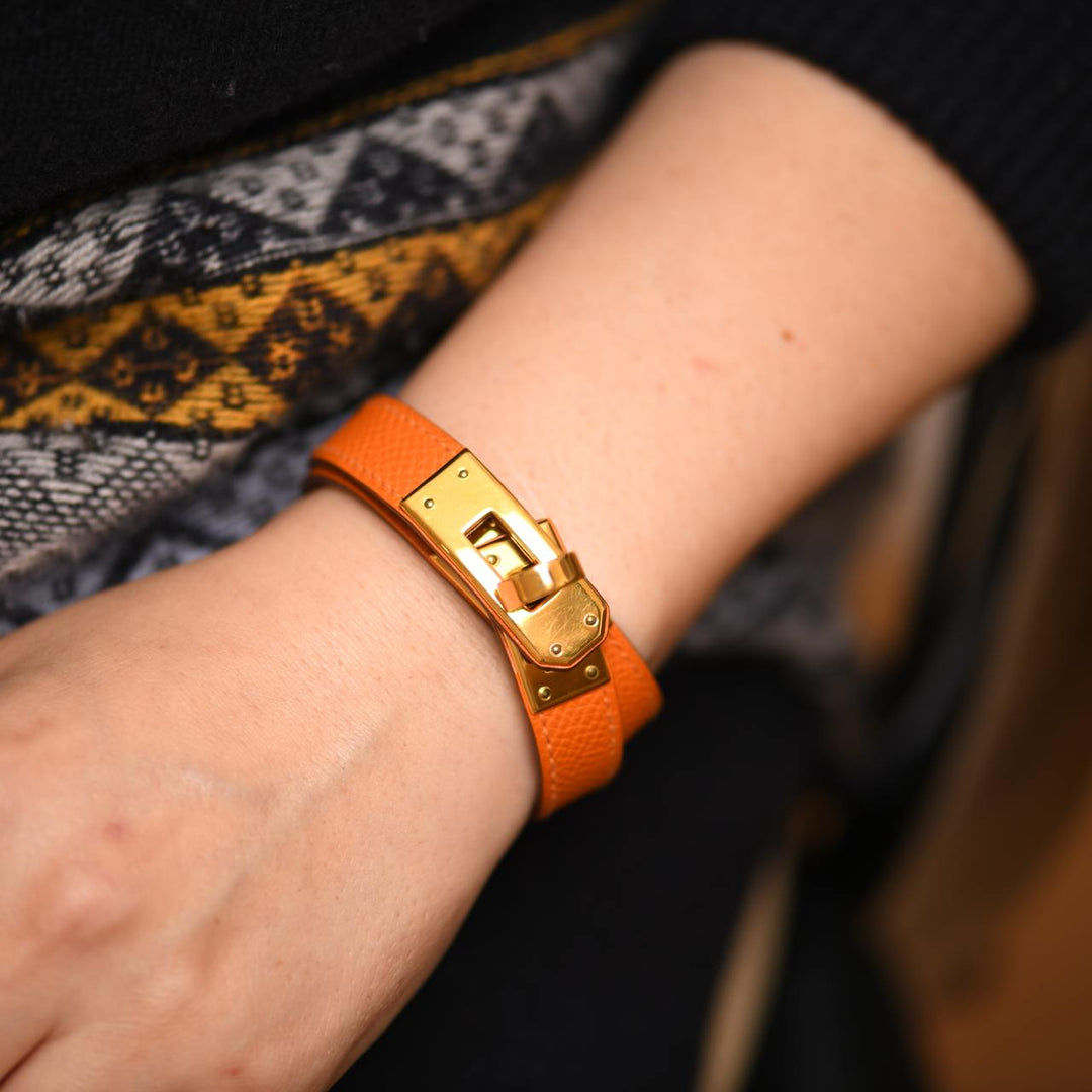 Hermès Kelly Double Tour Orange Leather Gold Hardware Bracelet T2