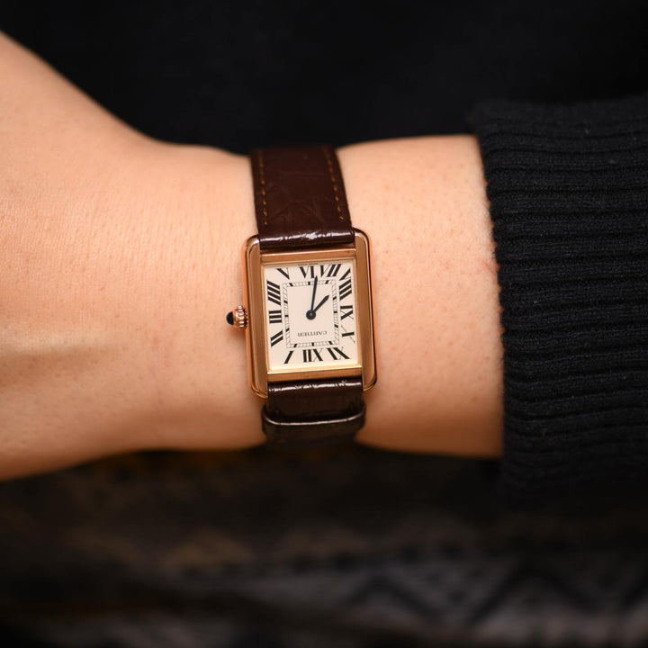 Cartier Tank Solo 18k Rose Gold Brown Leather Wristwatch W5200024