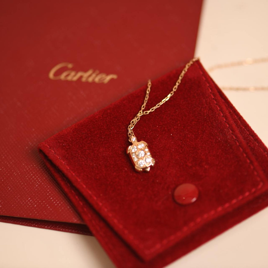 Cartier 18k Diamond Turtle Pendant 18K Rose Gold Necklace