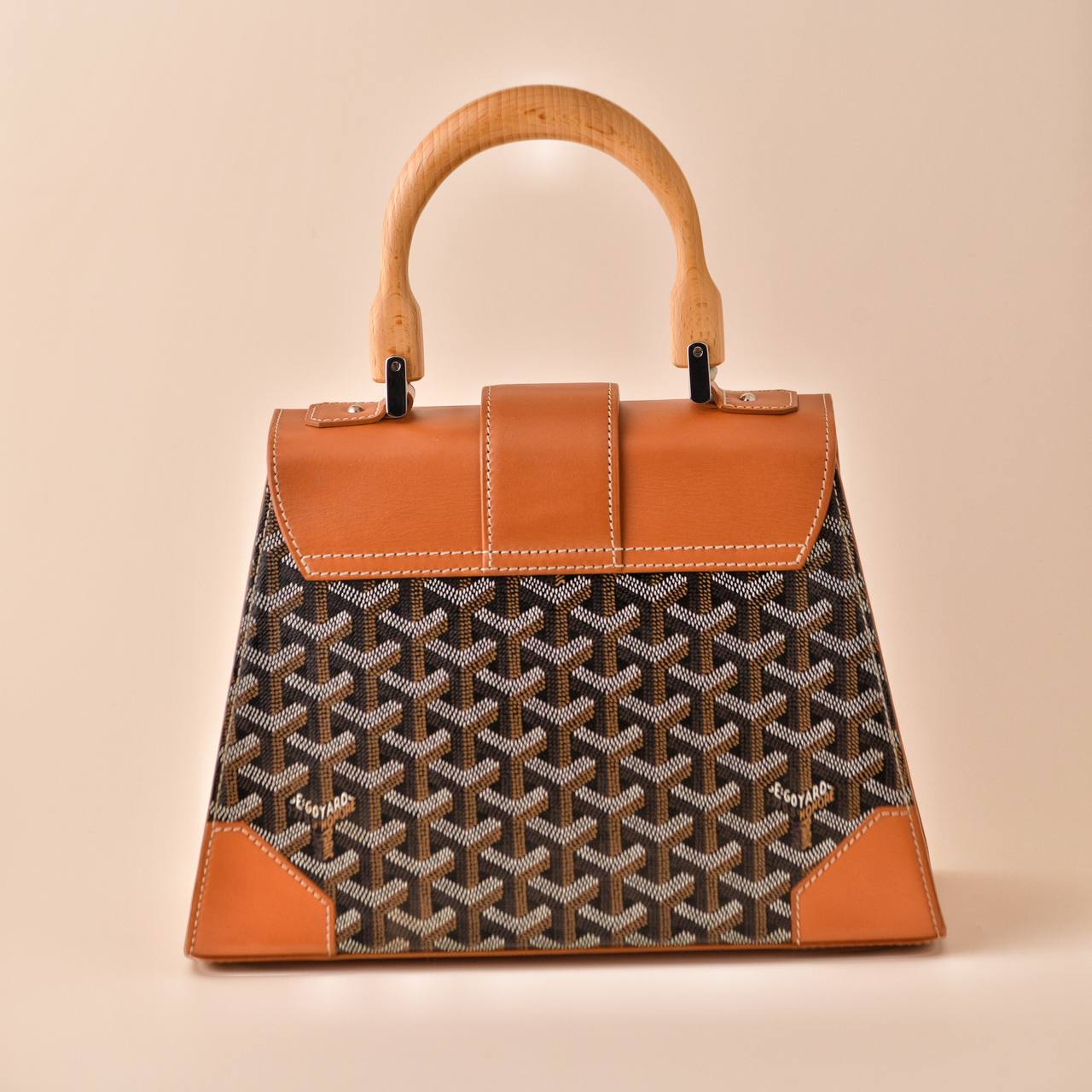 Goyard Saigon PM Structured Brown Leather Top Handle Bag