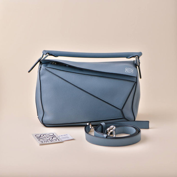 Loewe Small Puzzle Blue Leather Shoulder Crossbody Bag