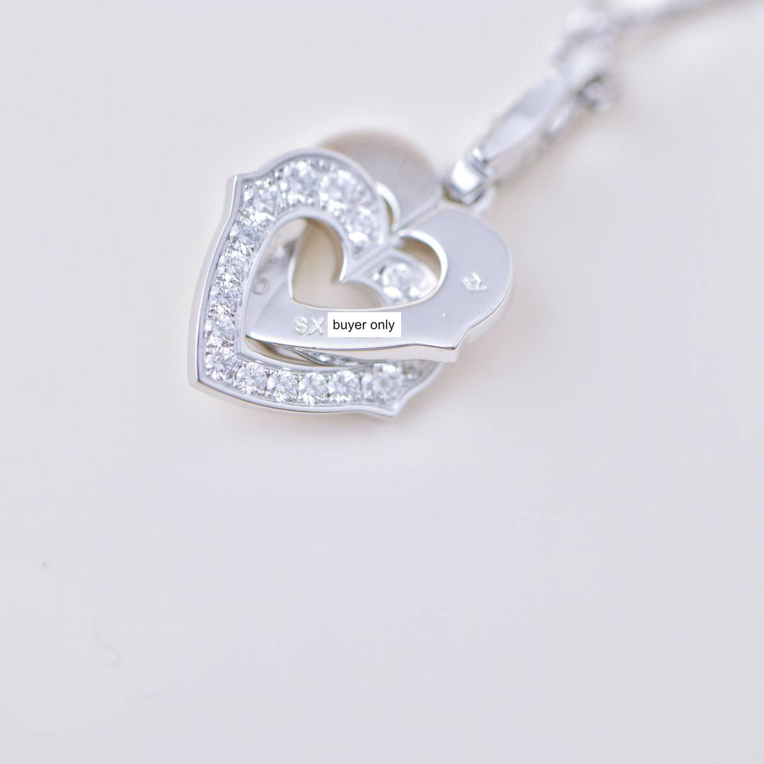 Second Hand Cartier Double Heart Diamond 18K White Gold Pendant Necklace