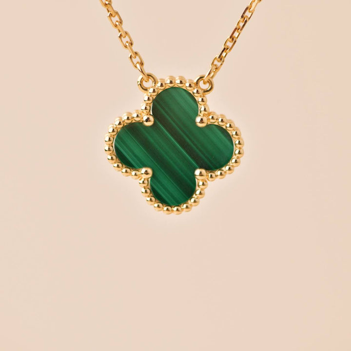 Second Hand Van Cleef & Arpels Vintage Alhambra Malachite 18K Yellow Gold Pendant Necklace