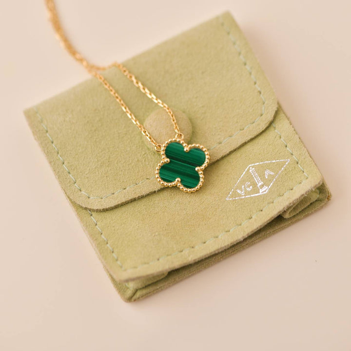 Preowned Van Cleef & Arpels Vintage Alhambra Malachite 18K Yellow Gold Pendant Necklace