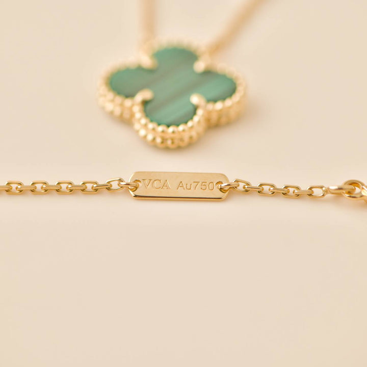 Preowned Van Cleef Vintage Alhambra Malachite 18K Yellow Gold Pendant Necklace