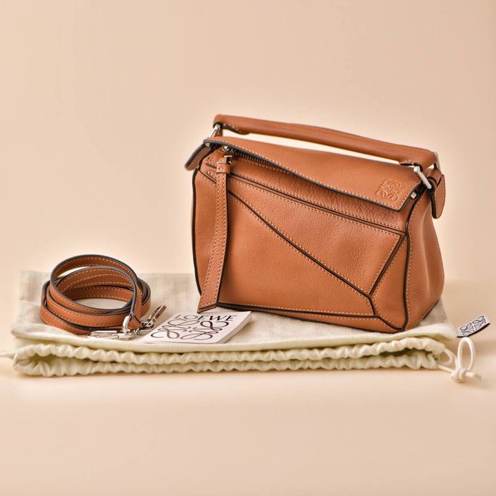 Loewe Mini Puzzle Tan Leather Shoulder Crossbody Bag