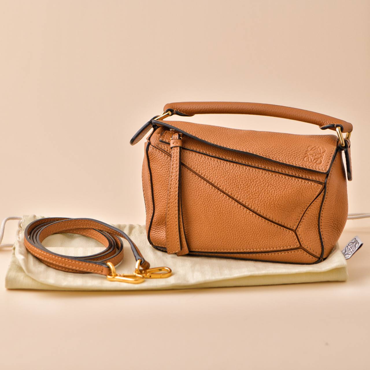 Loewe Mini Puzzle Leather Crossbody Bag in Light Caramel