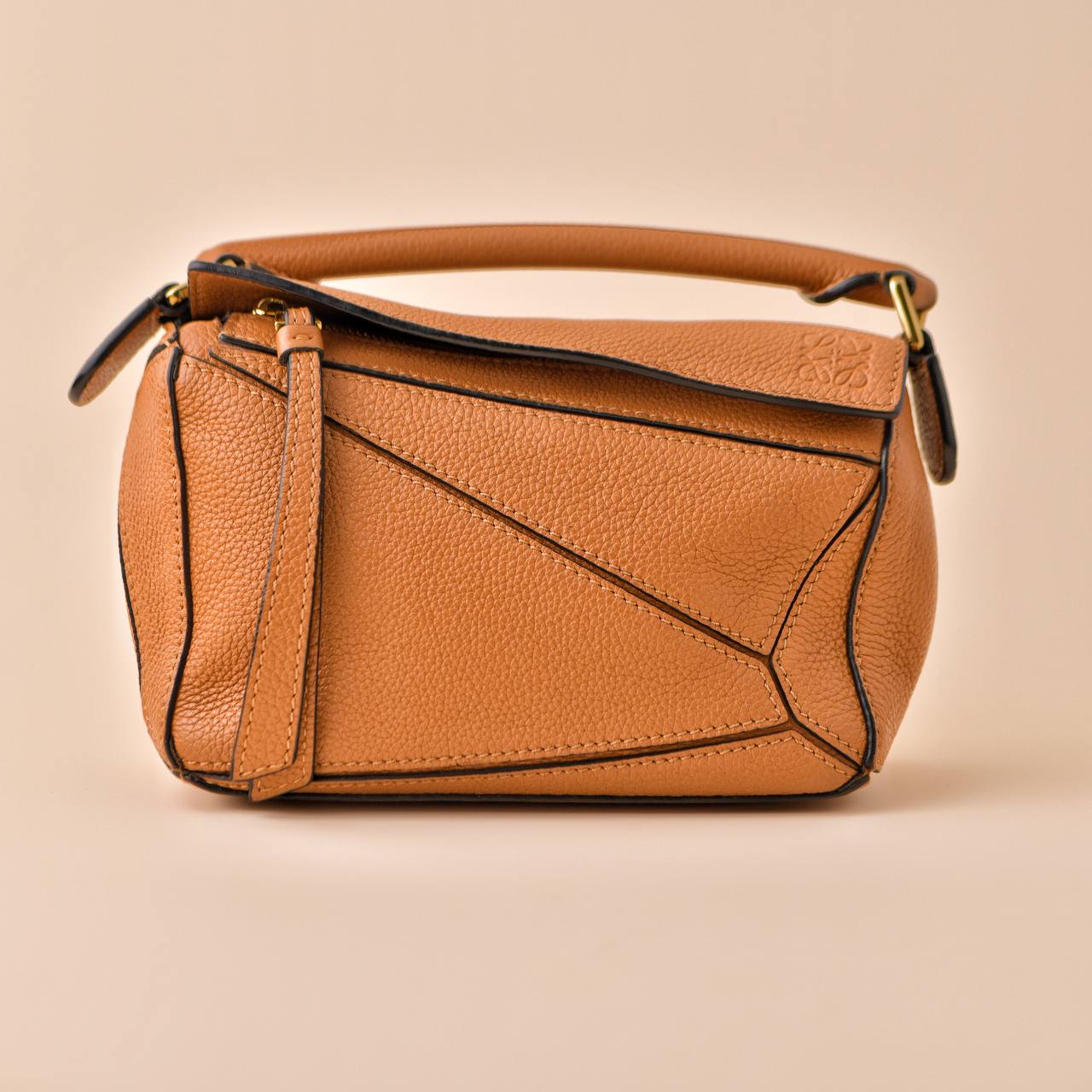 Loewe Mini Puzzle Leather Crossbody Bag in Light Caramel