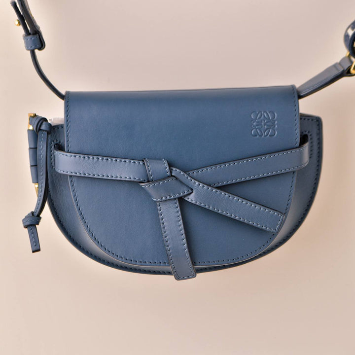 Preowned Loewe Mini Gate Dual Blue Leather Saddle Bag