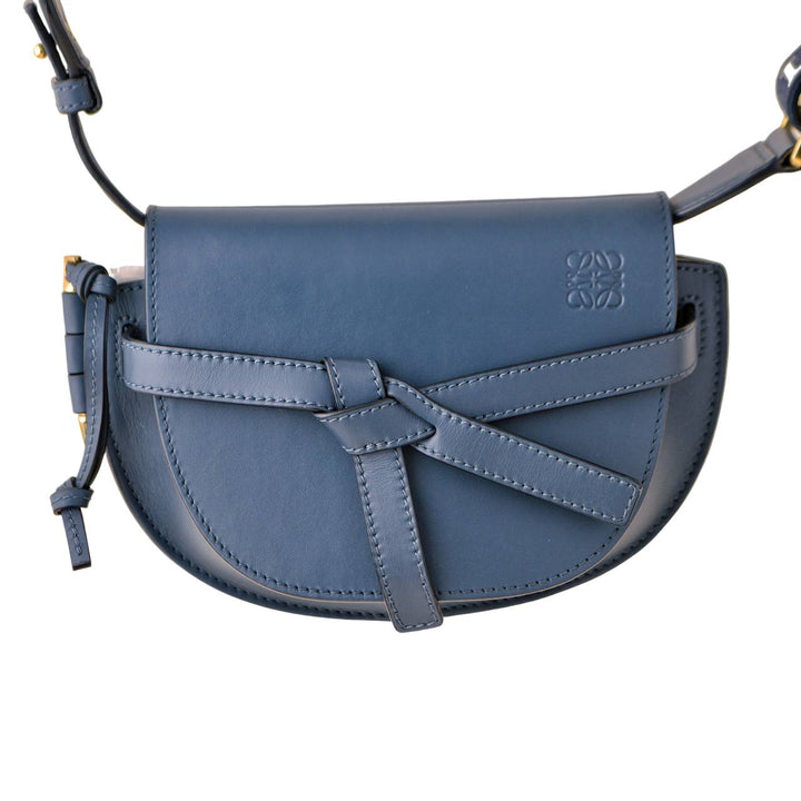 Preloved Loewe Mini Gate Dual Blue Leather Saddle Bag