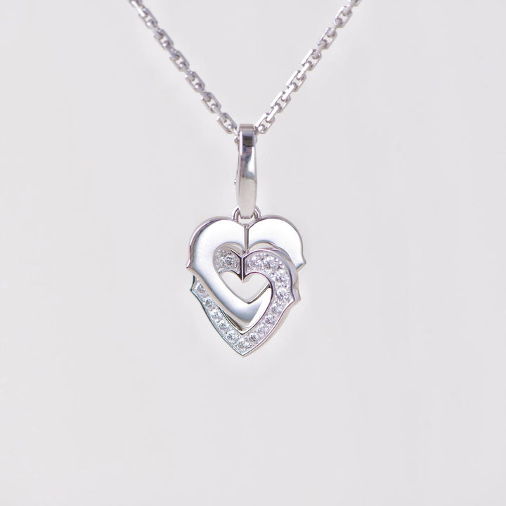 Second Hand Cartier Double Heart Diamond 18K White Gold Necklace