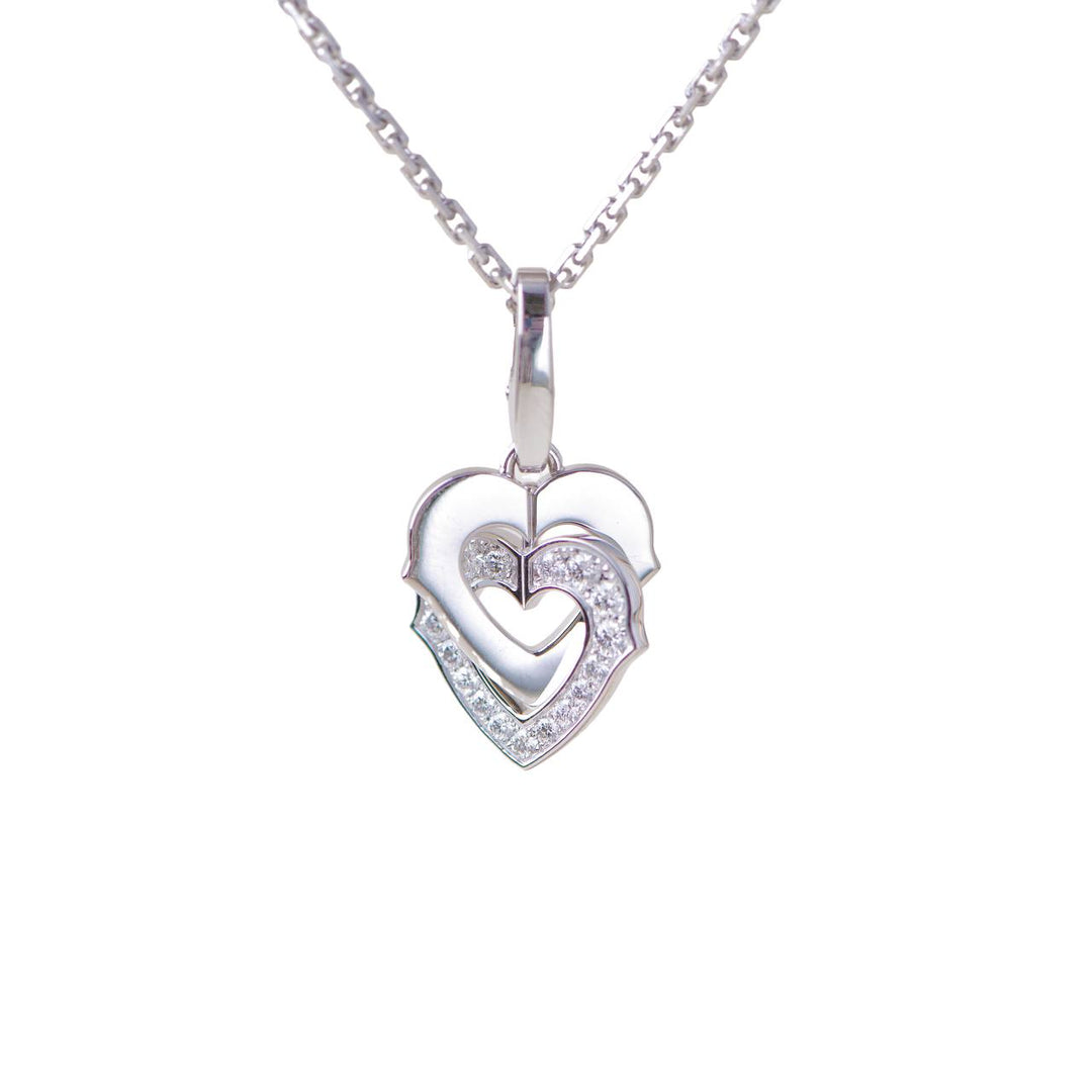 Preloved Cartier Double Heart Diamond 18K White Gold Pendant Necklace