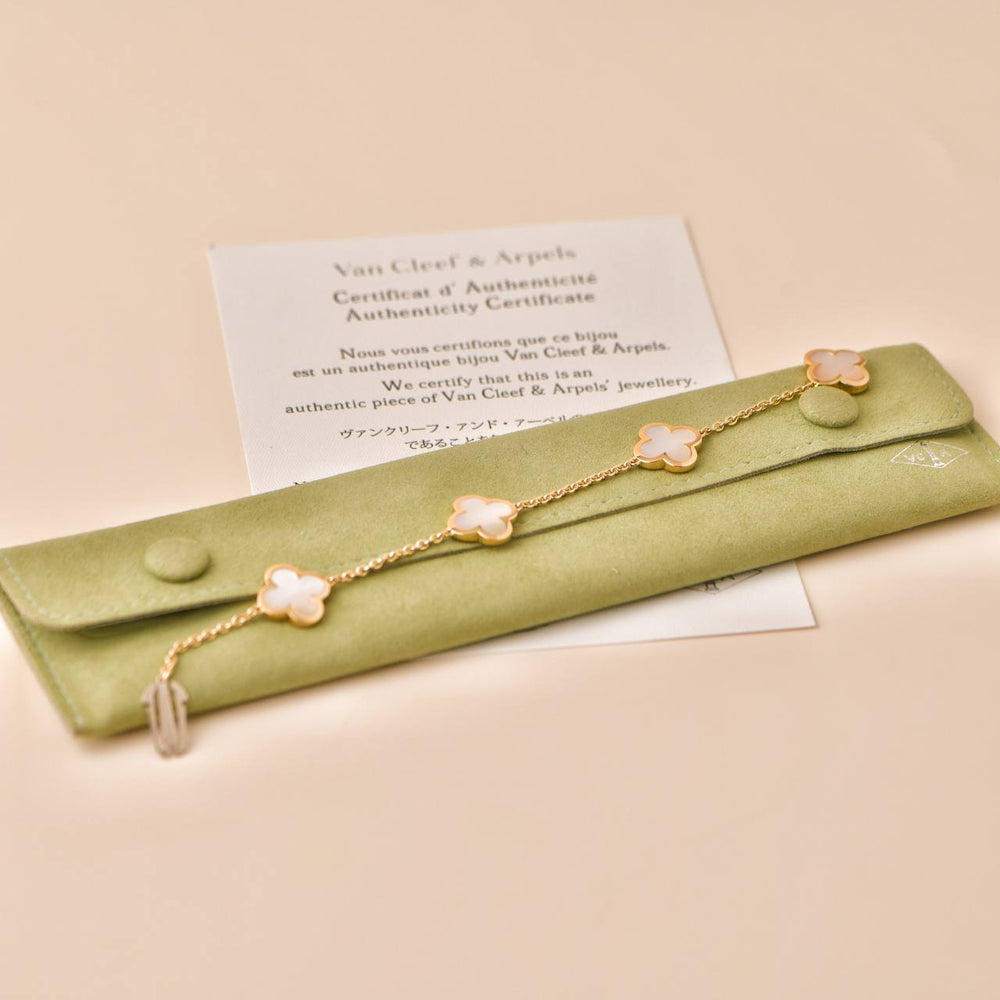 Second Hand Van Cleef & Arpels Pure Alhambra Mother of Pearl 18K Yellow Gold Bracelet 