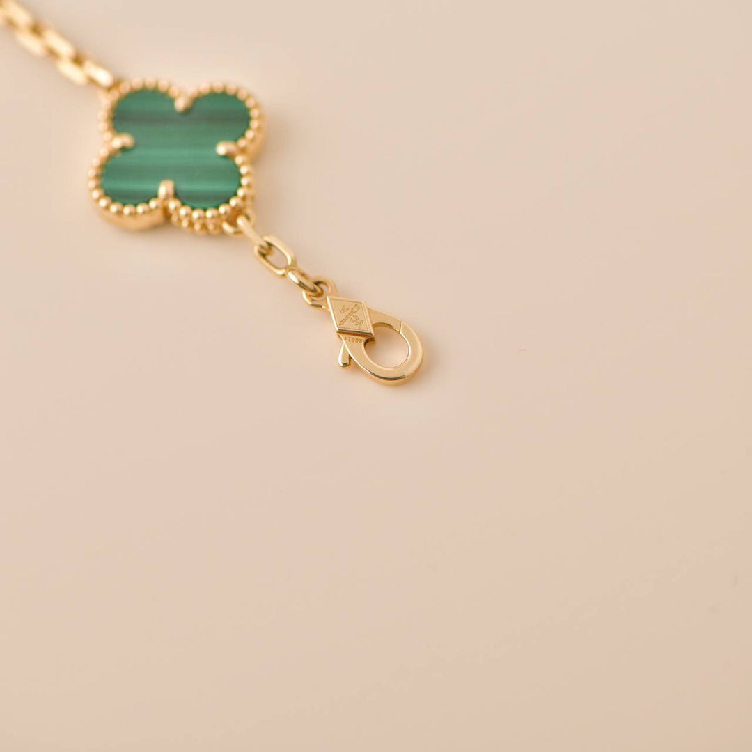 Van Cleef & Arpels Vintage Alhambra 5 Motif Malachite 18K Yellow Gold Bracelet