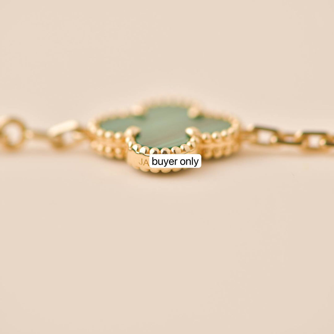 Van Cleef & Arpels Vintage Alhambra 5 Motif Malachite 18K Yellow Gold Bracelet