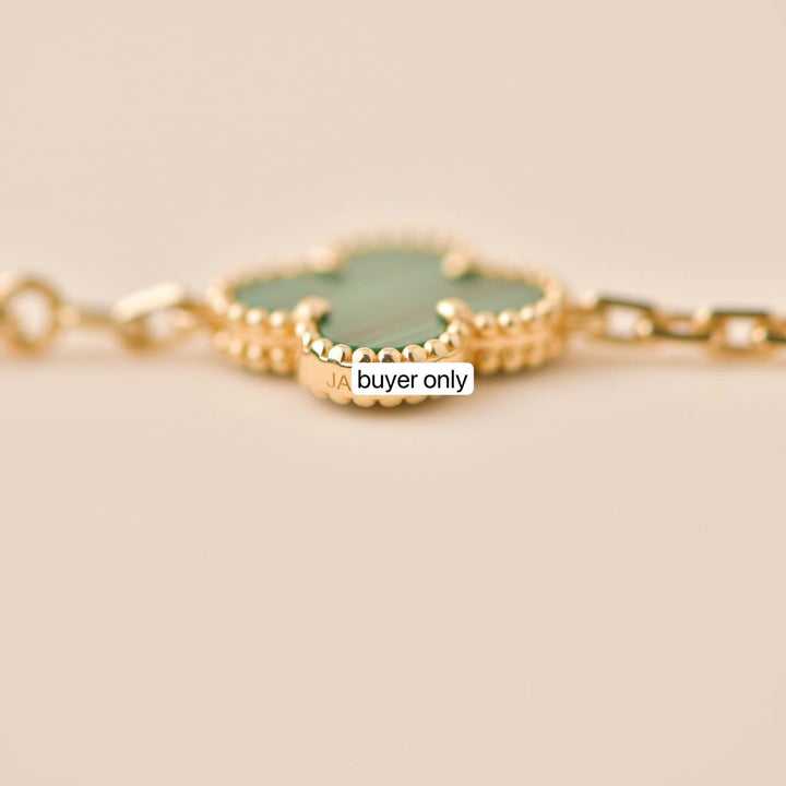 Van Cleef & Arpels Vintage Alhambra 5 Motif Malachite 18K Yellow Gold Bracelet