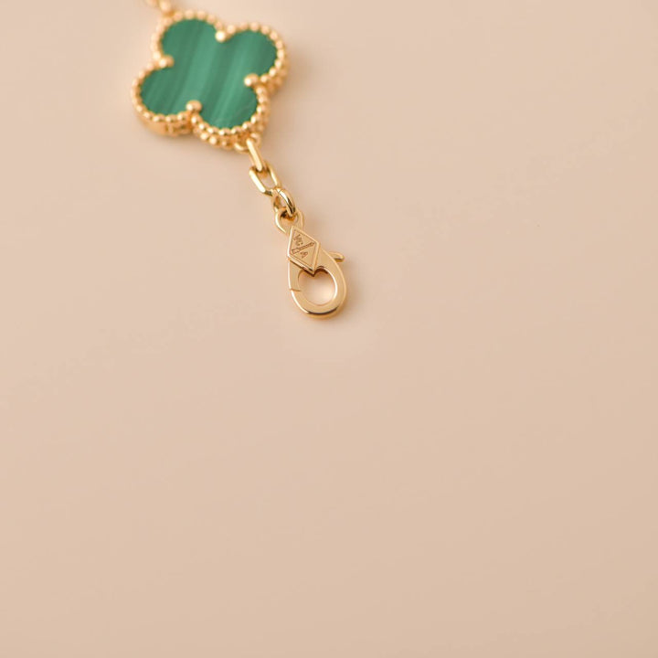 Second Hand Van Cleef Vintage Alhambra 5 Motif Malachite 18K Gold Bracelet 