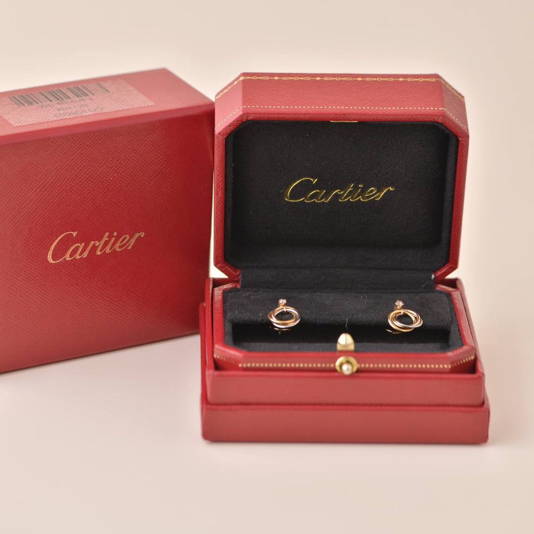 Preowned Cartier Trinity Brilliant-cut Diamond 18K Gold Earrings