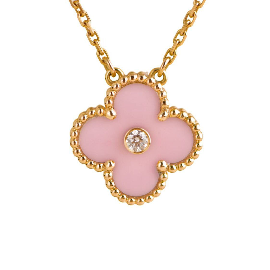 Preloved Van Cleef & Arpels Vintage Alhambra Diamond Pink Sèvres Porcelain 2015 Holiday Pendant