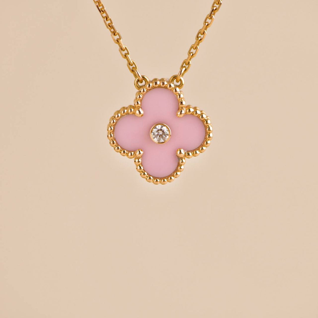 Preloved VCA Vintage Alhambra Diamond Pink Sèvres Porcelain 2015 Holiday Pendant