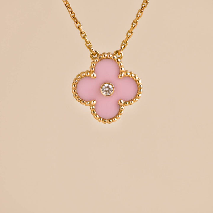 Preloved VCA Vintage Alhambra Diamond Pink Sèvres Porcelain 2015 Holiday Pendant