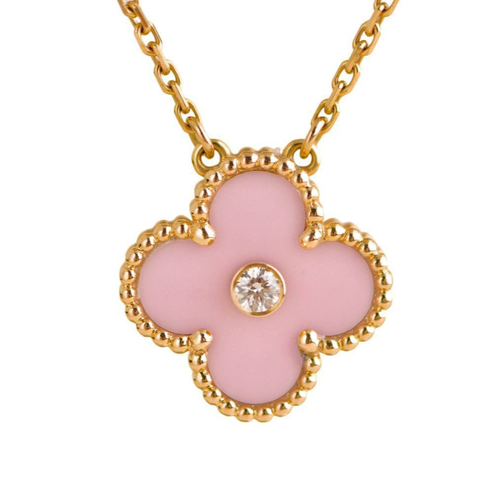 Preloved Van Cleef & Arpels Vintage Alhambra Diamond Pink Sèvres Porcelain 2015 Holiday Pendant