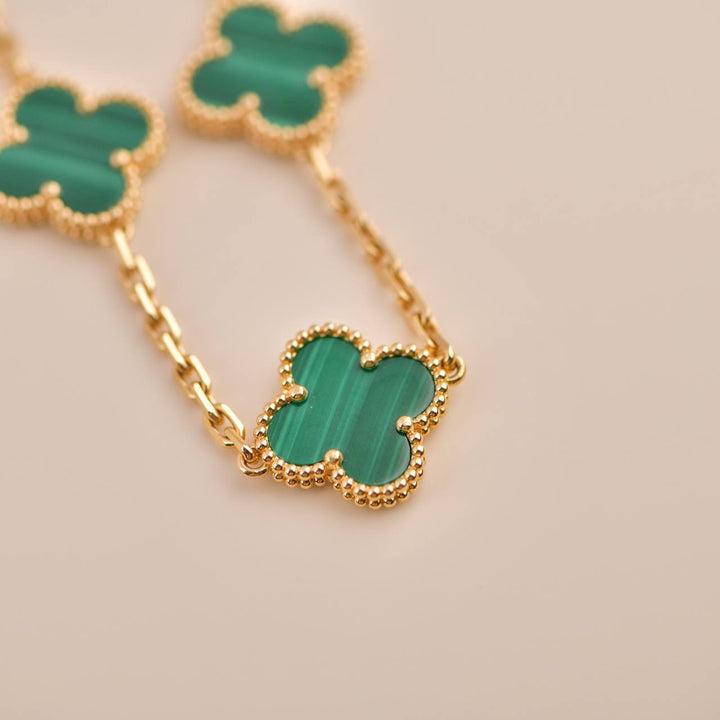 Second Hand Van Cleef & Arpels Vintage Alhambra 5 Motif Malachite 18K Gold Bracelet 