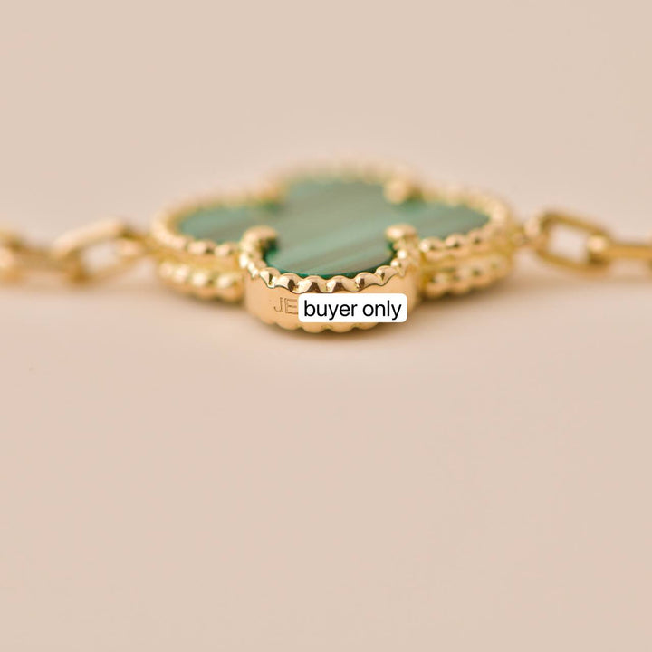 Preowned Van Cleef Vintage Alhambra 5 Motif Malachite 18K Gold Bracelet 