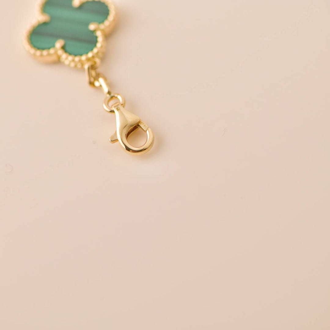 Second Hand Van Cleef Vintage Alhambra 5 Motif Malachite 18K Gold Bracelet 