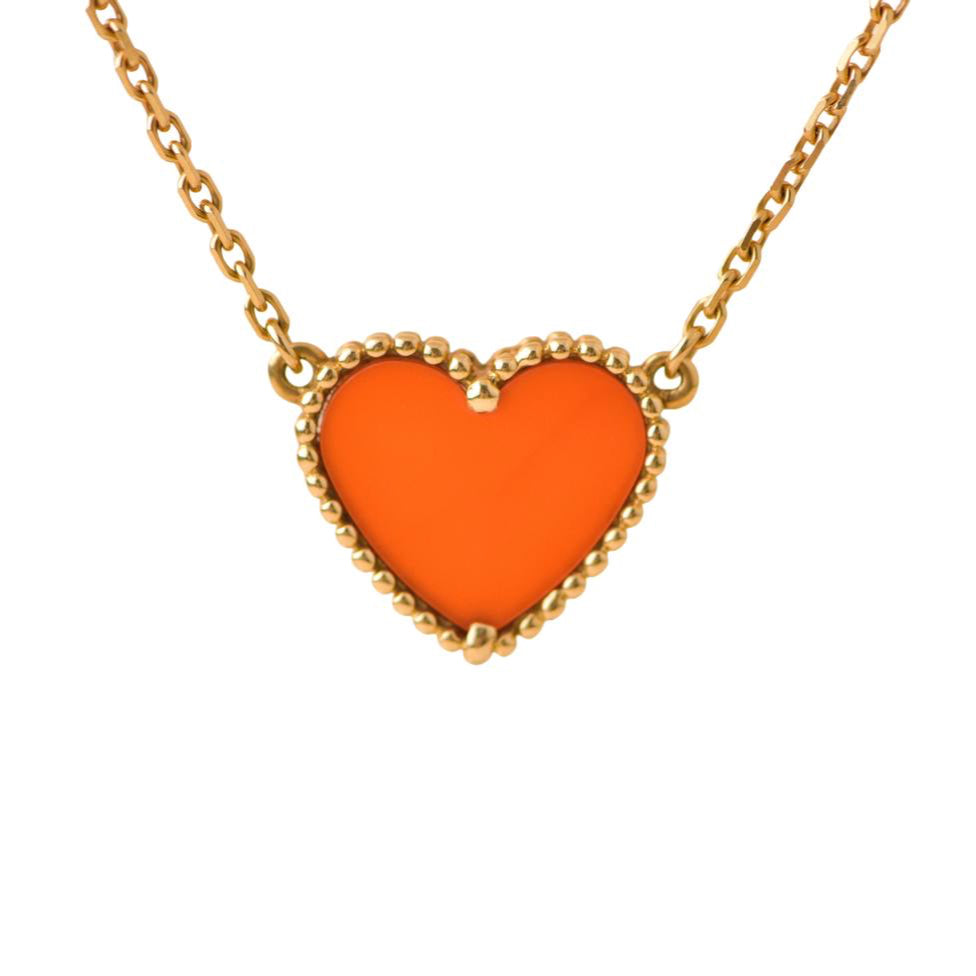 Preloved Van Cleef & Arpels Lucky Alhambra Carnelian 18K Yellow Gold Heart Pendant Necklace