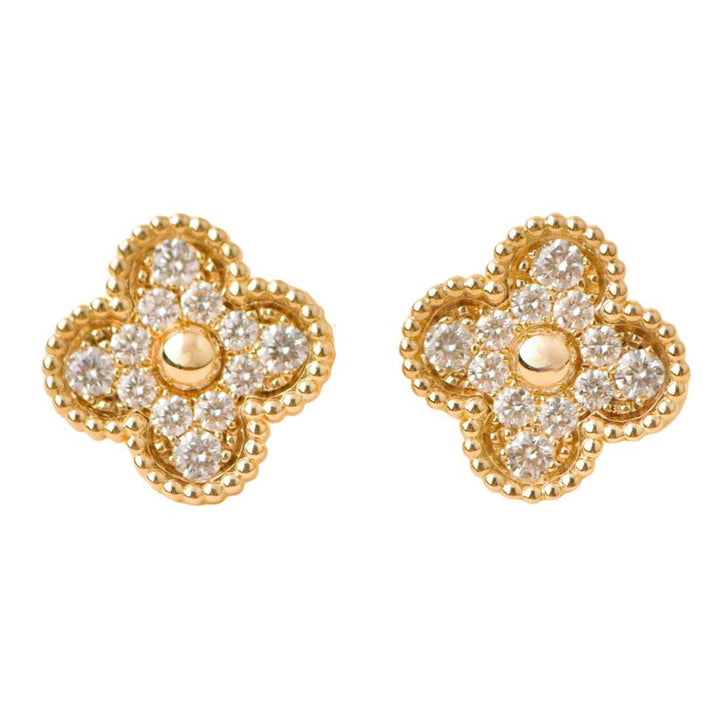 Preloved Van Cleef & Arpels Vintage Alhambra Diamond 18K Yellow Gold Earrings