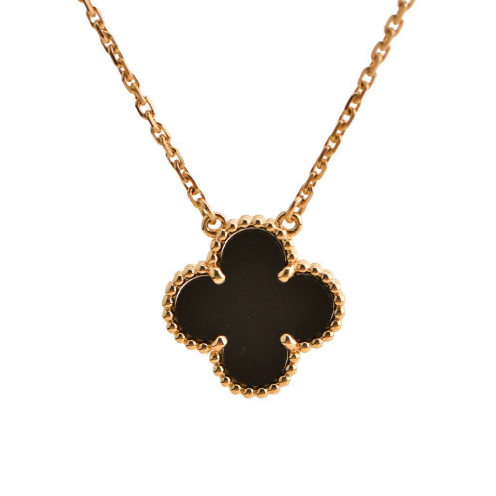 Preloved Van Cleef & Arpels Vintage Alhambra Onyx 18K Yellow Gold Pendant Necklace 