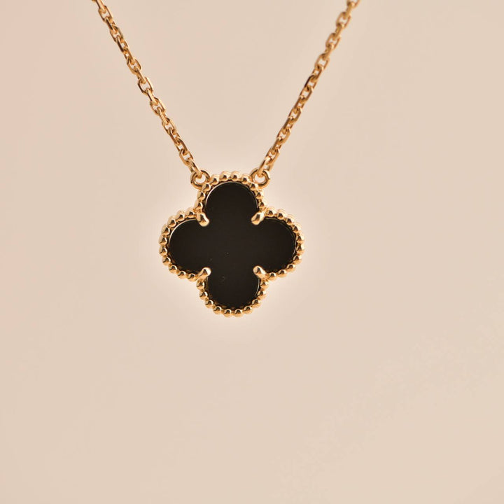 Preloved Van Cleef Vintage Alhambra Onyx 18K Yellow Gold Pendant Necklace 