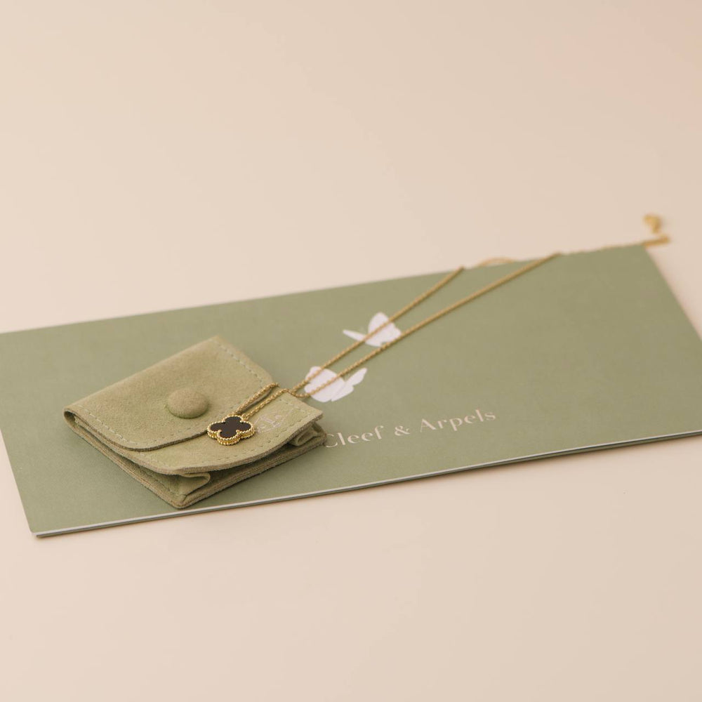 Pre loved Van Cleef & Arpels Vintage Alhambra Onyx 18K Yellow Gold Pendant Necklace 