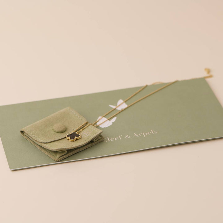 Pre loved Van Cleef & Arpels Vintage Alhambra Onyx 18K Yellow Gold Pendant Necklace 