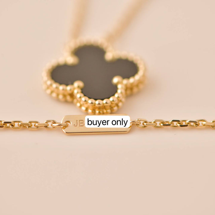 Second Hand Van Cleef Vintage Alhambra Onyx 18K Yellow Gold Pendant Necklace 
