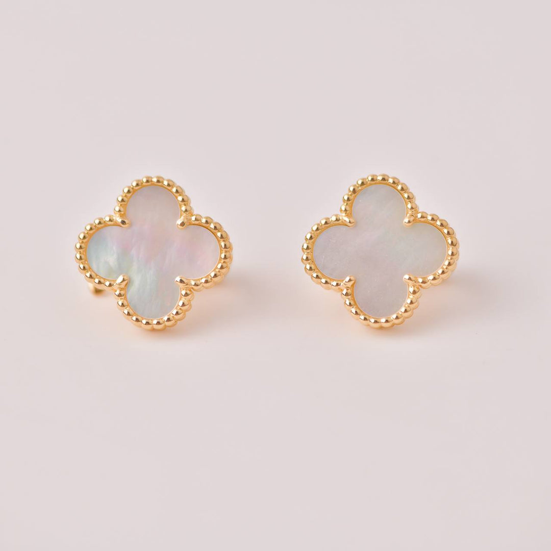 Van Cleef & Arpels Vintage Alhambra Mother of Pearl 18K Yellow Gold Earrings