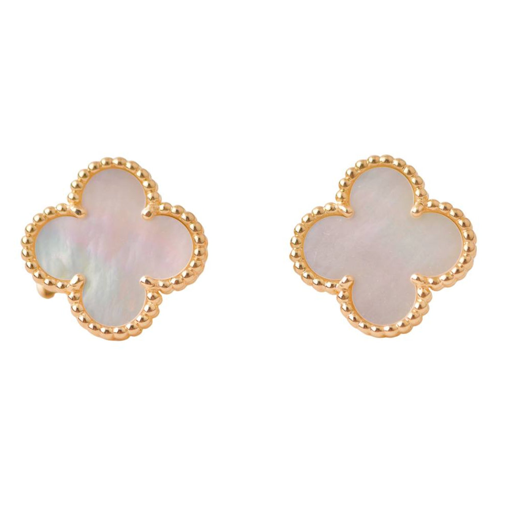 Van Cleef & Arpels Vintage Alhambra Mother of Pearl 18K Yellow Gold Earrings