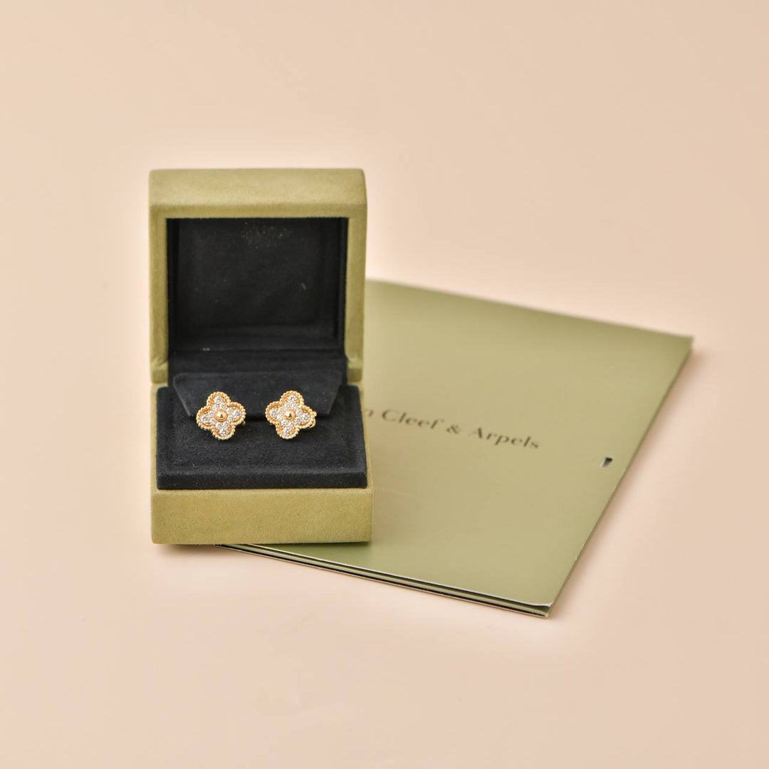 Van Cleef & Arpels Vintage Alhambra Diamond 18K Yellow Gold Earrings