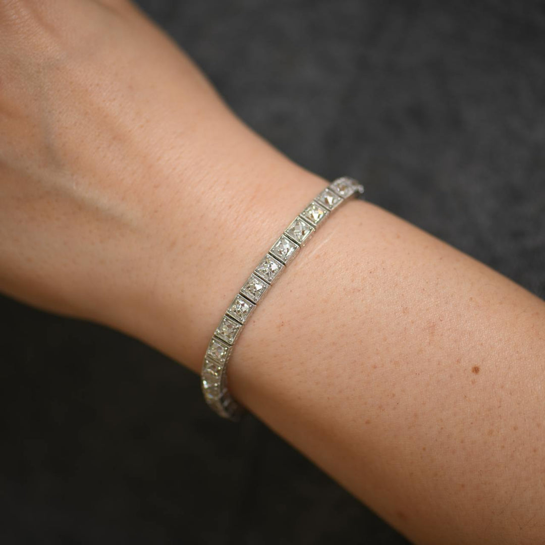 Preowned Art Deco Style Diamond and White Gold Line Bracelet