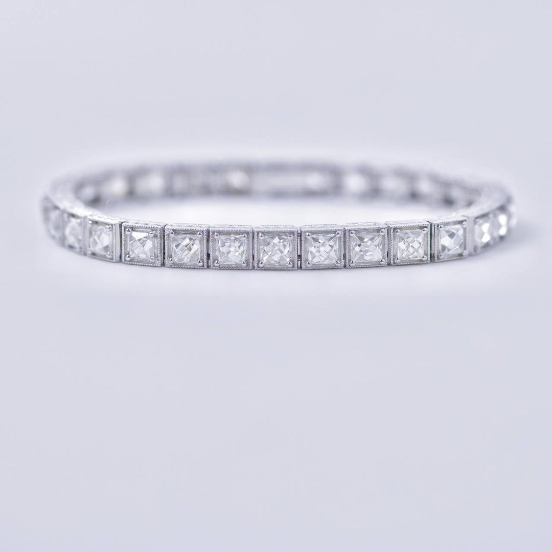 Art Deco Style Diamond and White Gold Line Bracelet