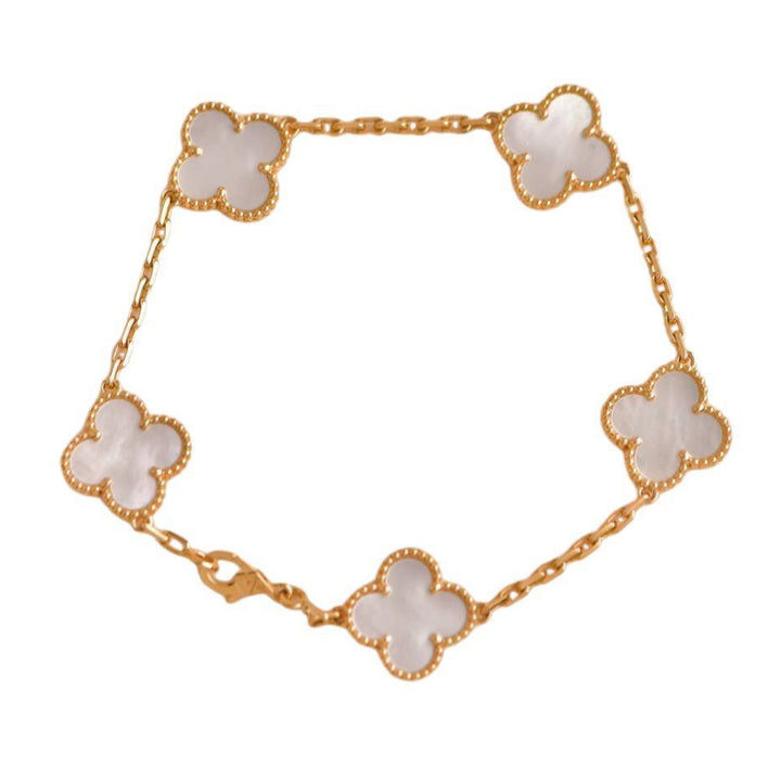 Preloved Van Cleef & Arpels Vintage Alhambra 5 Motif  Mother of Pearl 18K Yellow Gold Bracelet