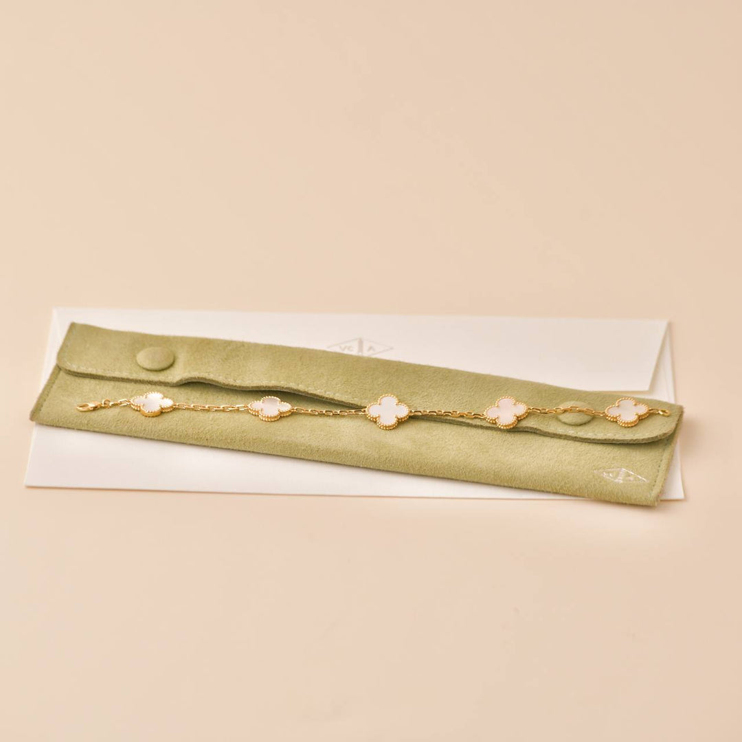Preowned Van Cleef & Arpels Vintage Alhambra 5 Motif  Mother of Pearl 18K Yellow Gold Bracelet