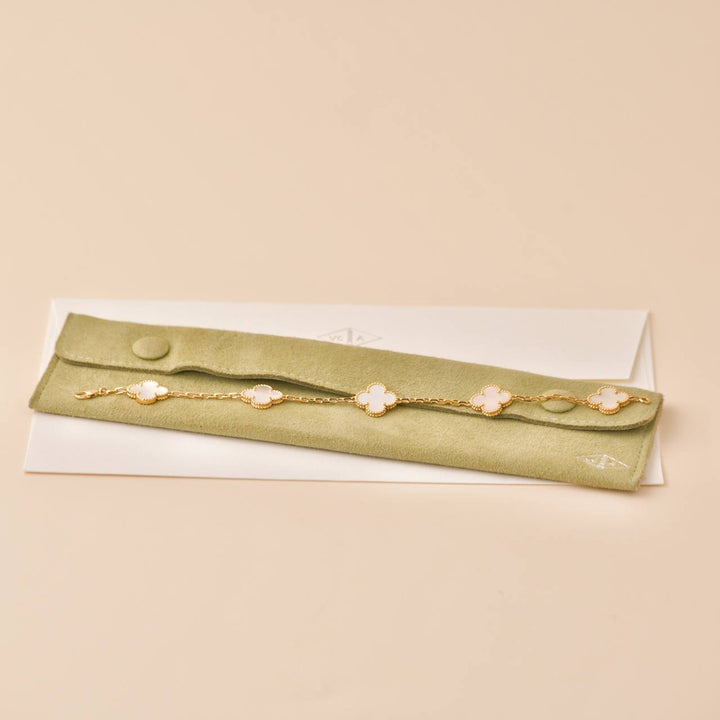 Preowned Van Cleef & Arpels Vintage Alhambra 5 Motif  Mother of Pearl 18K Yellow Gold Bracelet
